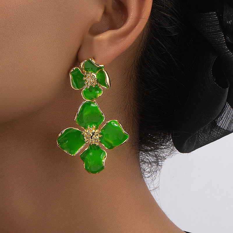 Fashion Temperament Enamel Drip Glazed Pairs Of Flower Stud Earrings