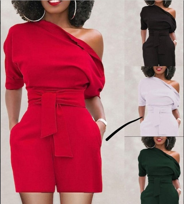 Women's Shoulder Button One-piece Shorts Suit