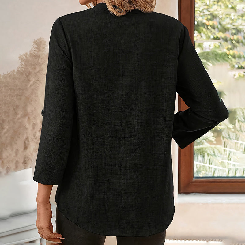 Womens Casual Summer Shirts Notch V Neck Blouses 3 4 Roll Sleeve Tunics Tops