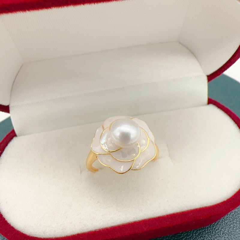 Drip Glazed Camellia Ear Stud Pendant Ring Suit