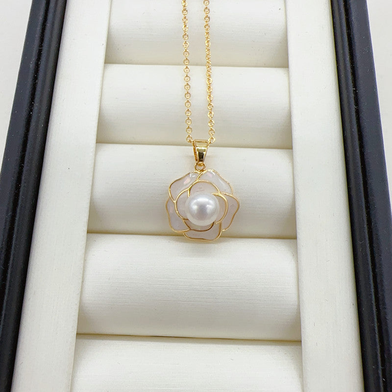 Drip Glazed Camellia Ear Stud Pendant Ring Suit