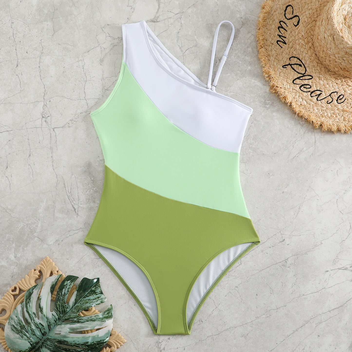 Clothing One-piece Color Contrast Patchwork Swimsuit