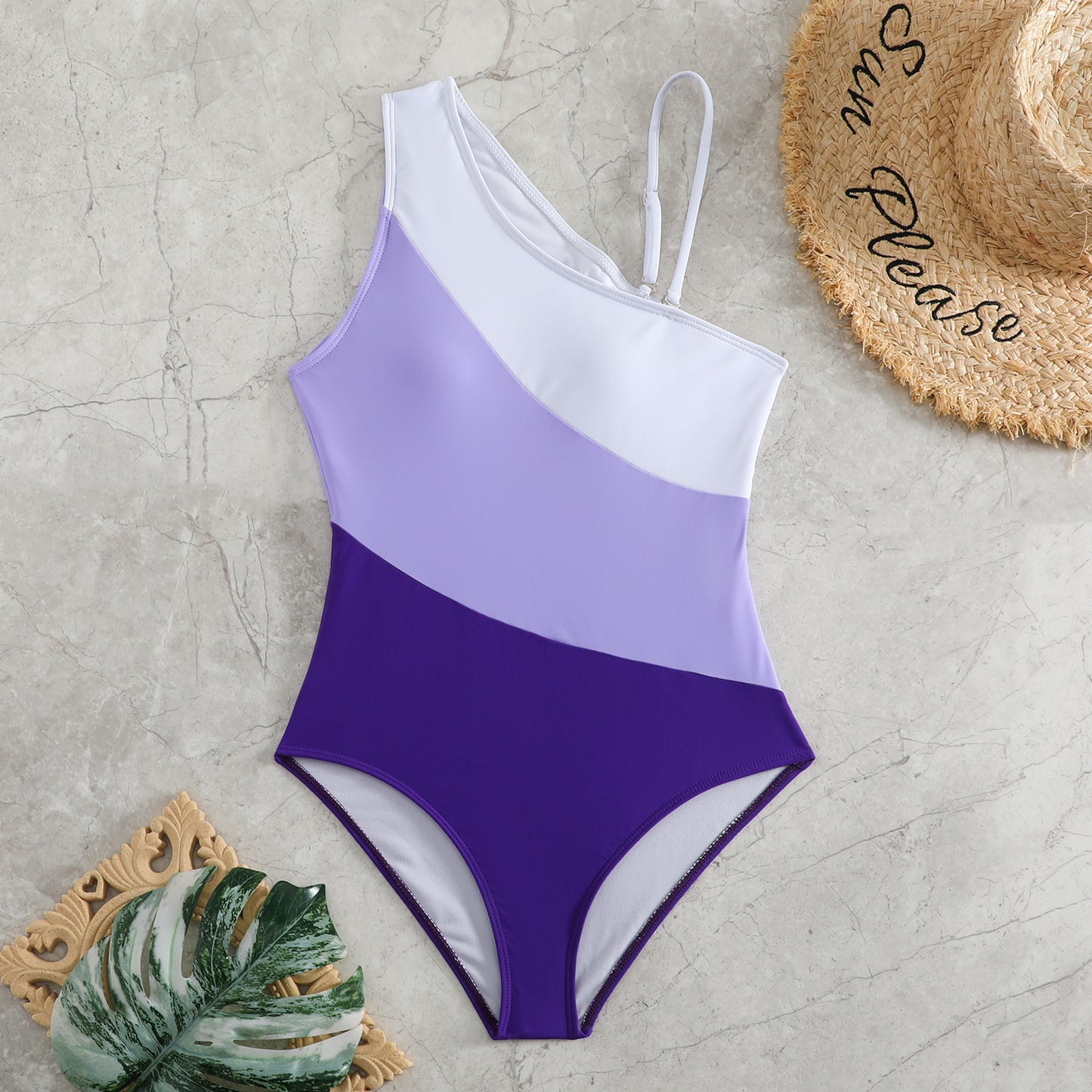 Clothing One-piece Color Contrast Patchwork Swimsuit