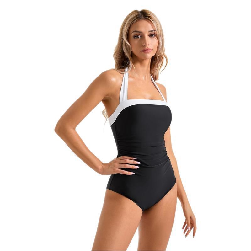 Contrast Color Fit Belly Contracting Swimsuit With Shoulder Straps Multicolor