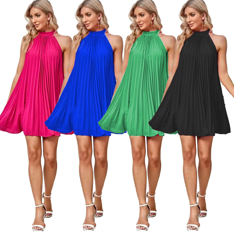 Sleeveless Stand-up Collar Bowknot Lace-up Temperament Dress Women