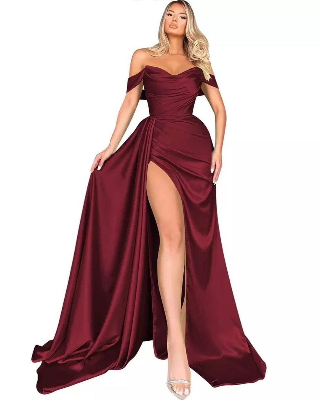 Banquet High Slit Sexy Host Off-shoulder Slimming Party Evening Dress