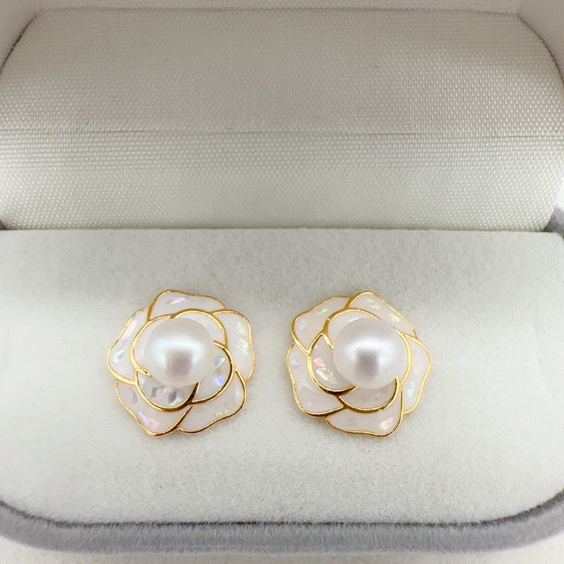 Drip Glazed Camellia Ear Stud Pendant Ring Suit