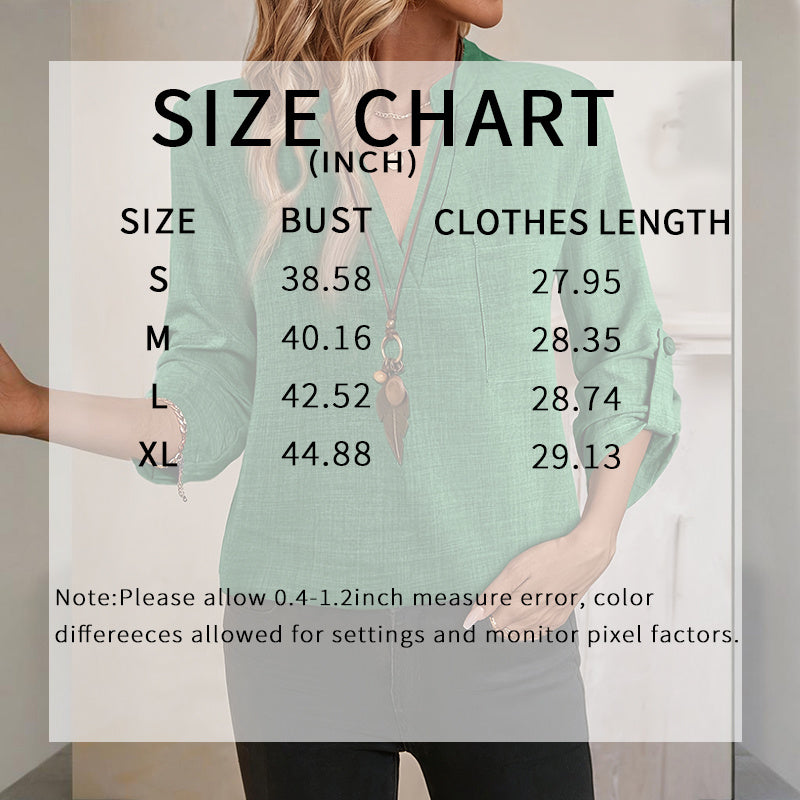 Womens Casual Summer Shirts Notch V Neck Blouses 3 4 Roll Sleeve Tunics Tops