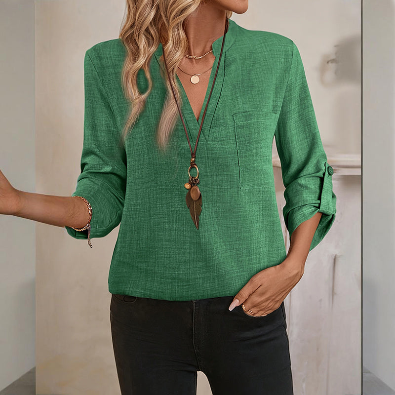 Womens Casual Summer Shirts Notch V Neck Blouses 3 4 Roll Sleeve Tunics Tops