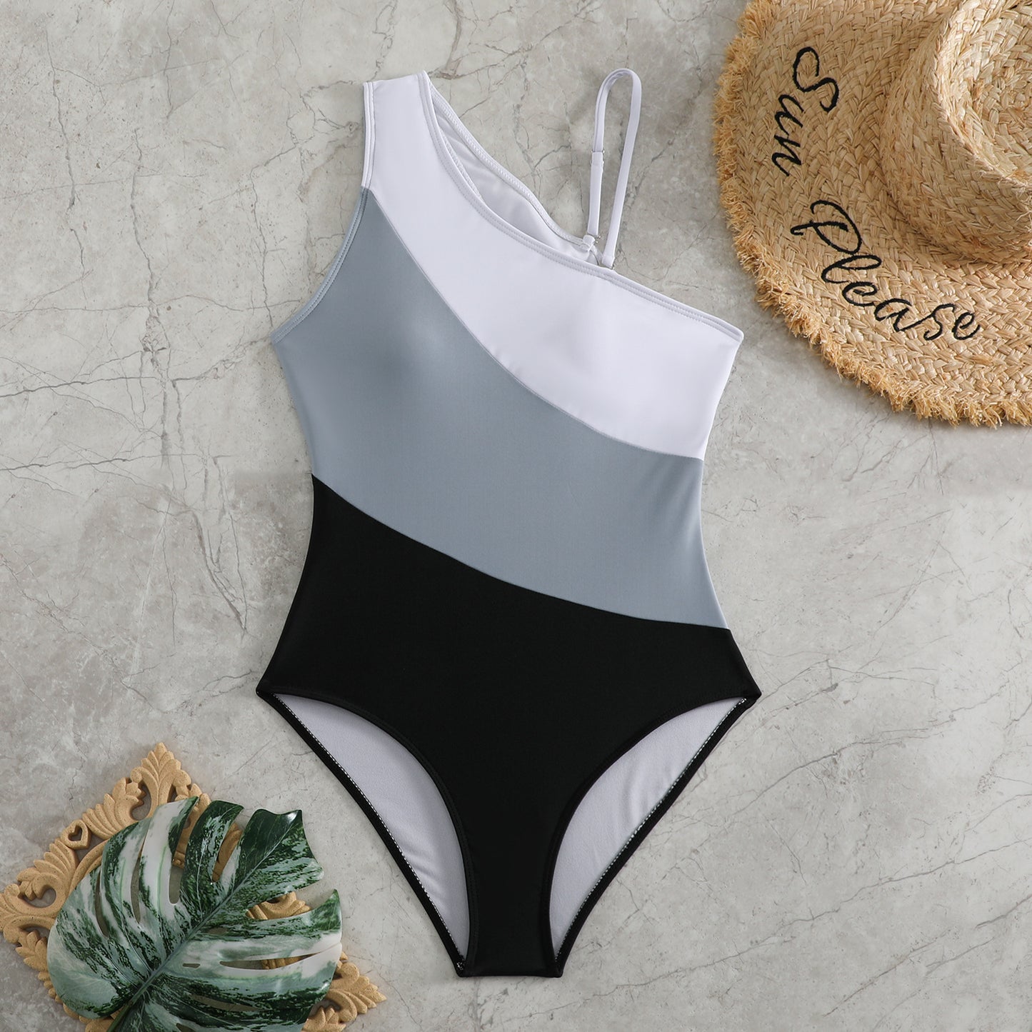 Clothing One-piece Color Contrast Patchwork Swimsuit