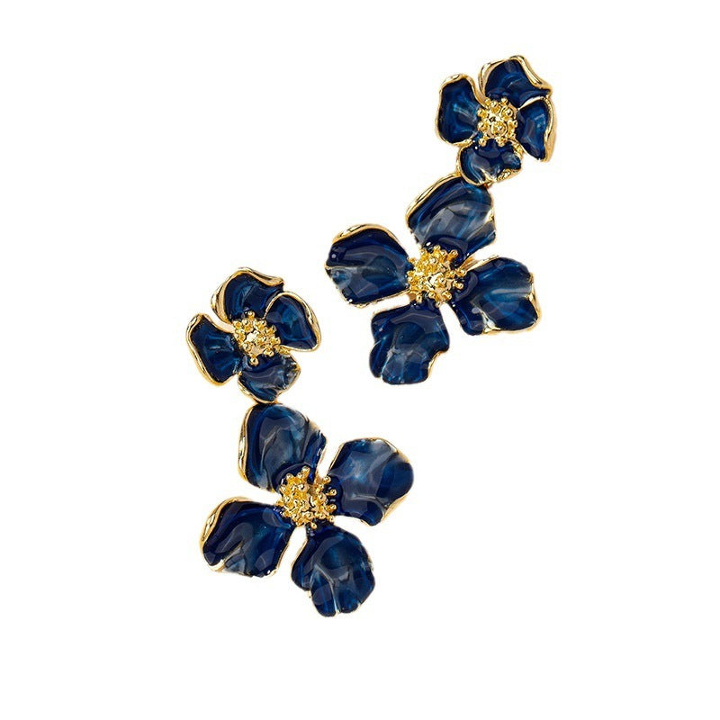 Fashion Temperament Enamel Drip Glazed Pairs Of Flower Stud Earrings