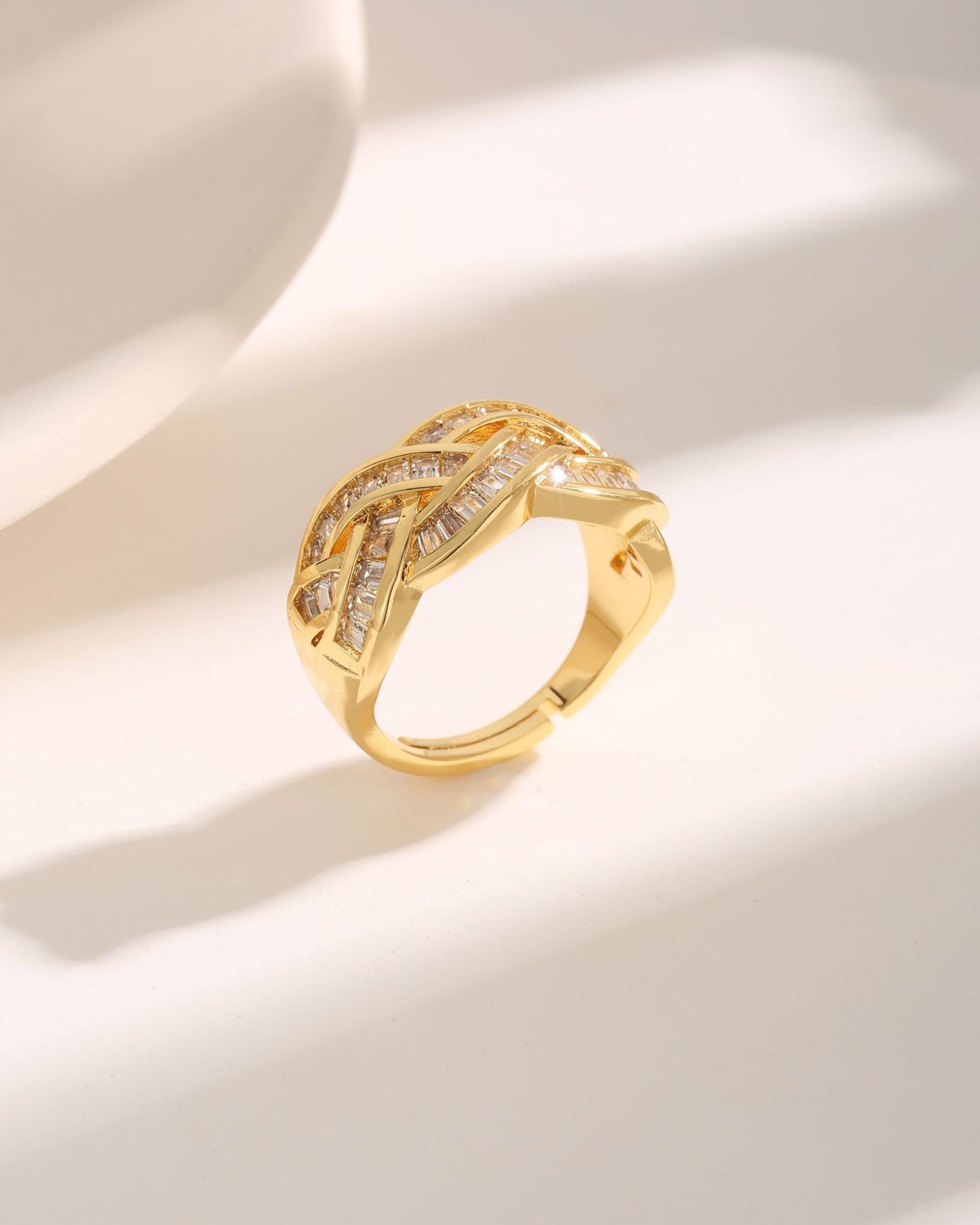 Affordable Luxury Twist Square Diamond Cross Hollow Ring
