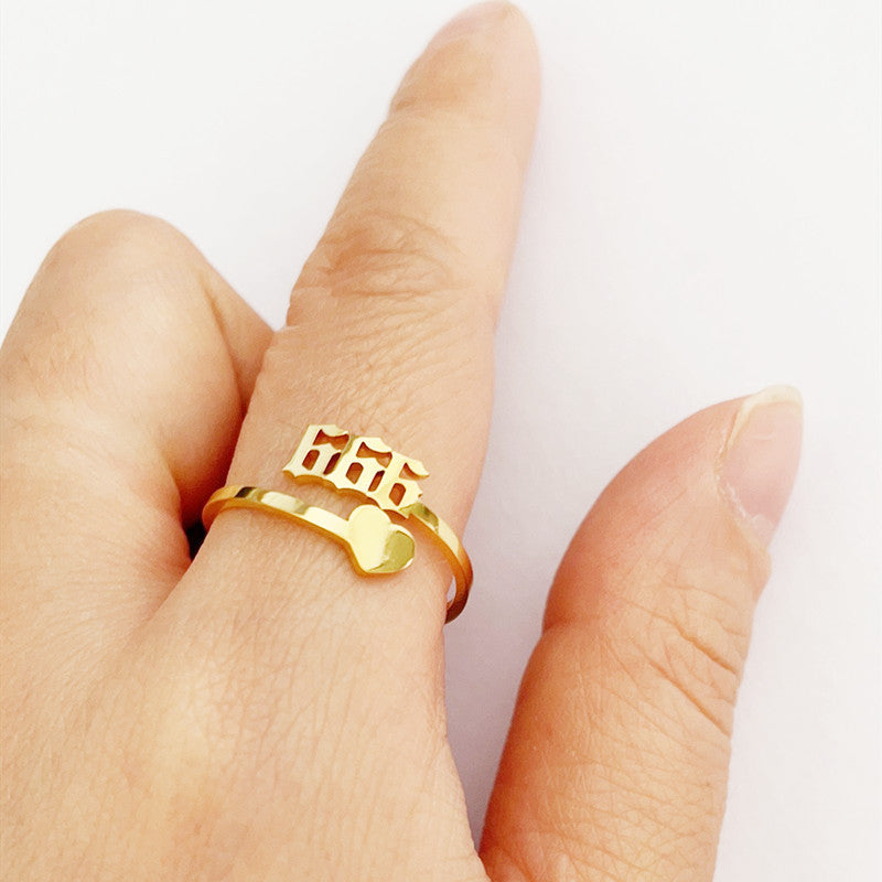 Number Ring Stainless Steel Lucky Number Ring