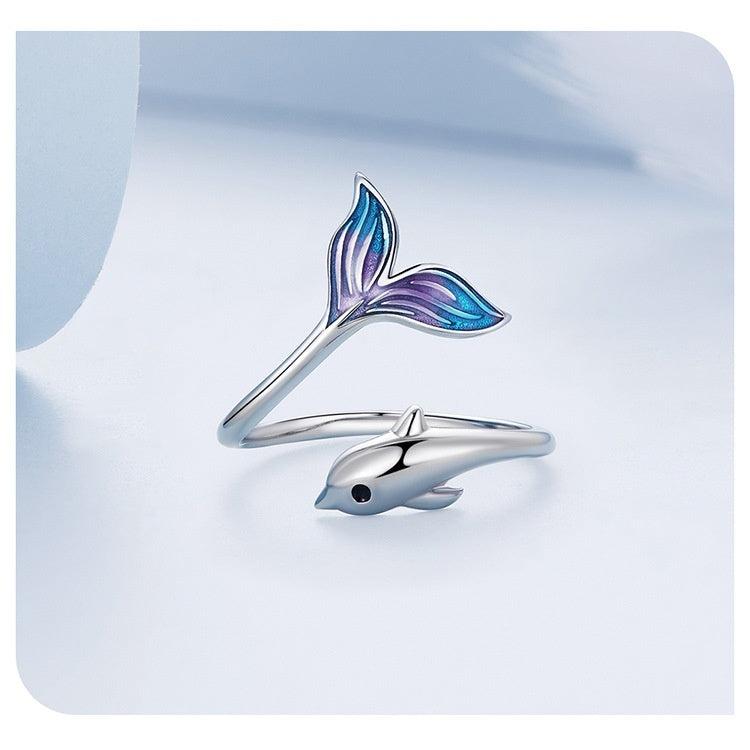 Gradient Dripping Dolphin Open Ring