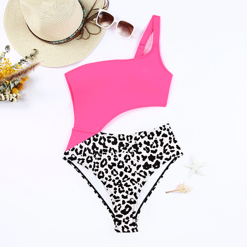 Women's Swimsuit Leopard Print One Shoulder Tight Fitting