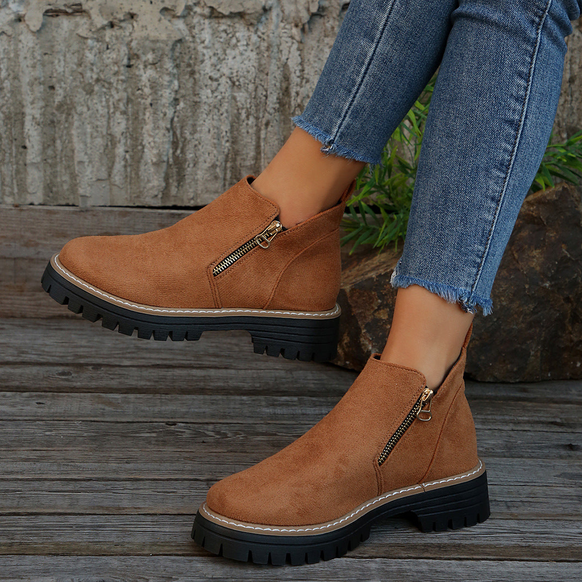 Plus Size Chelsea Booties Women's Spring And Autumn Suede Side Zipper