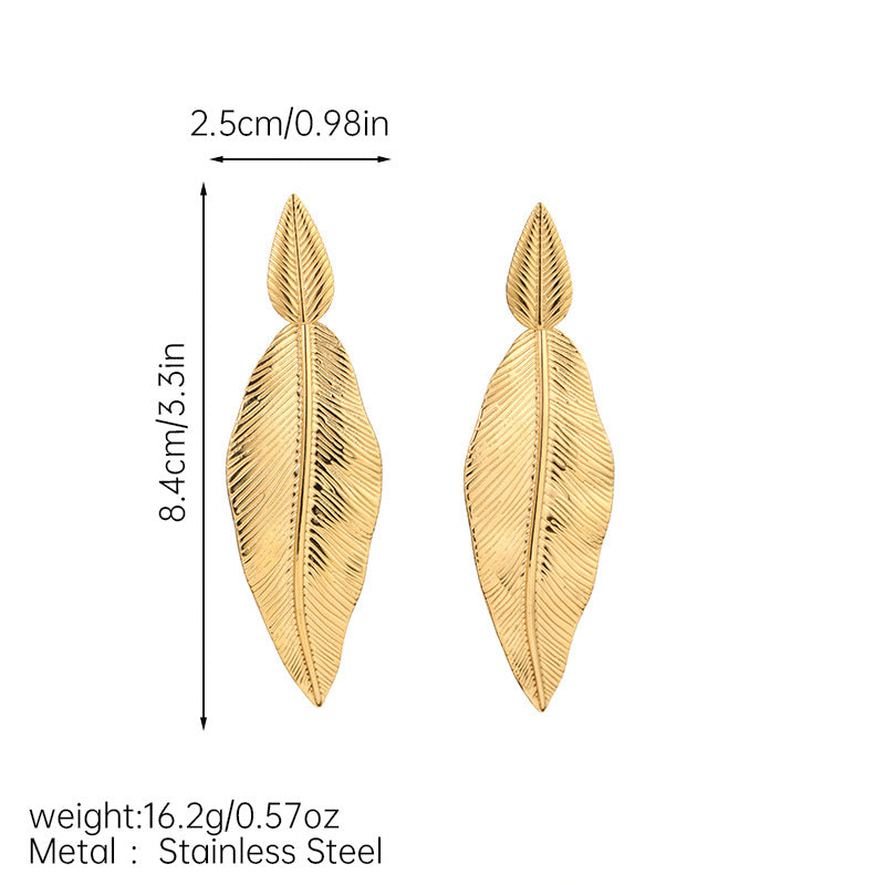 Stainless Steel Leaf Pendant Metal Leaf Texture Earrings
