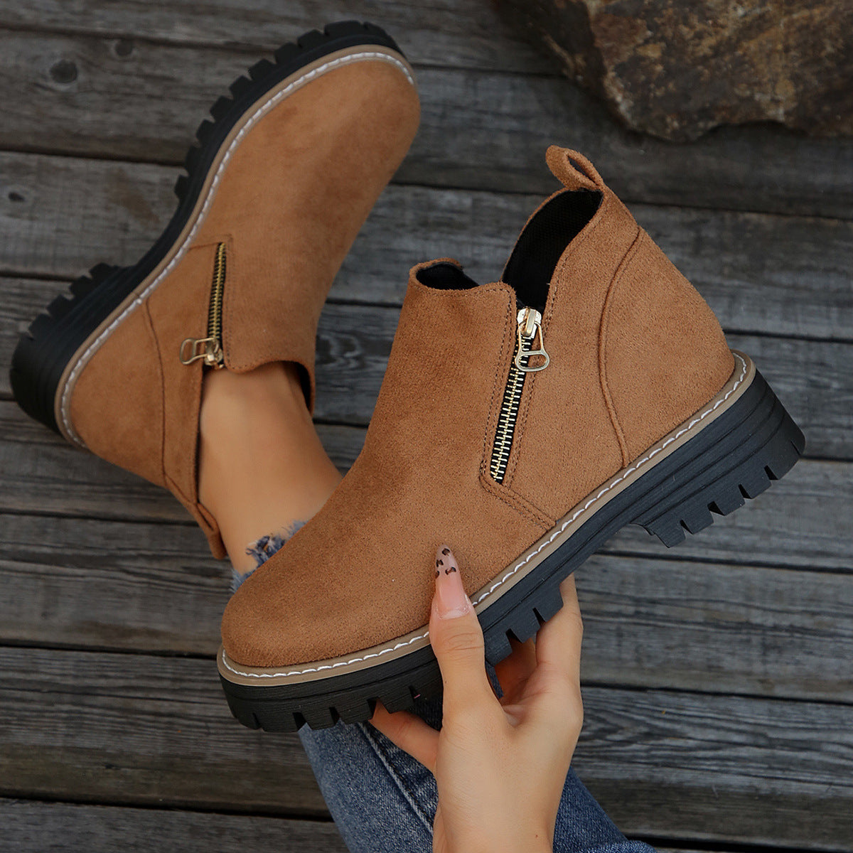 Plus Size Chelsea Booties Women's Spring And Autumn Suede Side Zipper