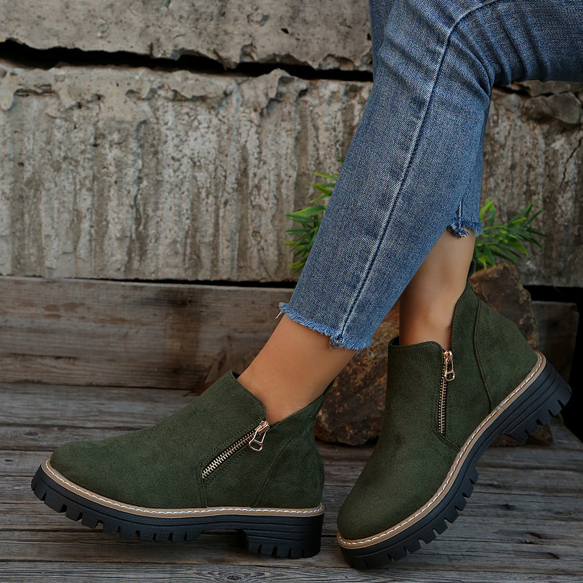 Plus Size Chelsea Booties Women's Spring And Autumn Suede Side Zipper
