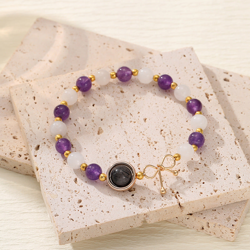Yunjin New Crystal White Moonlight Amethyst Bracelet For Women