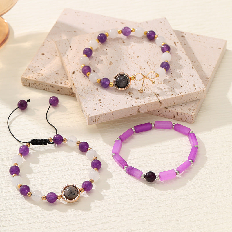 Yunjin New Crystal White Moonlight Amethyst Bracelet For Women