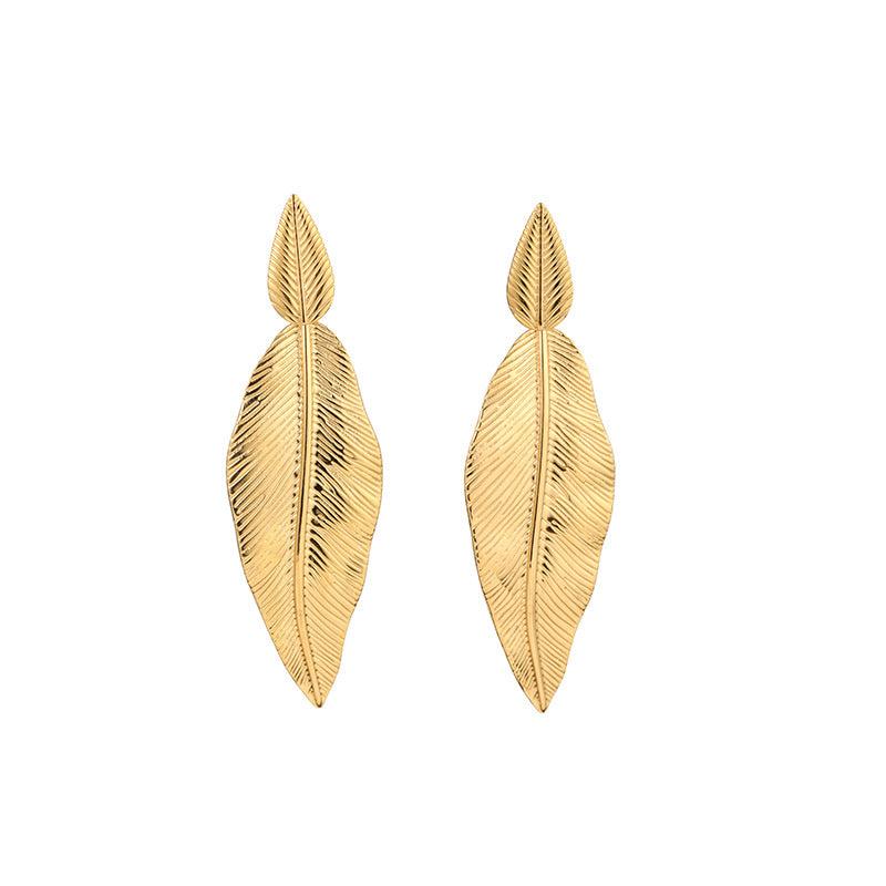 Stainless Steel Leaf Pendant Metal Leaf Texture Earrings