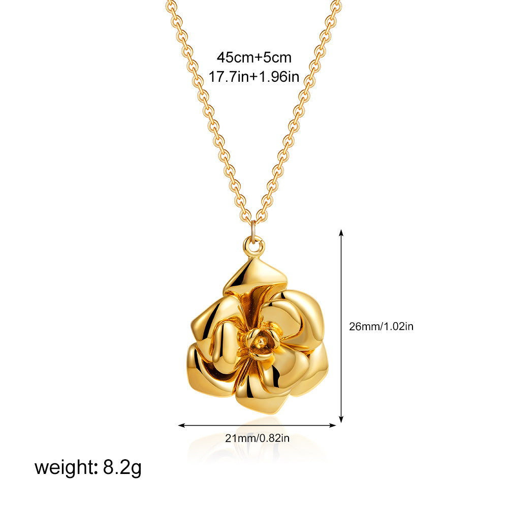Elegant Necklace Plated 18K Real Gold Rose Flower Light Luxury