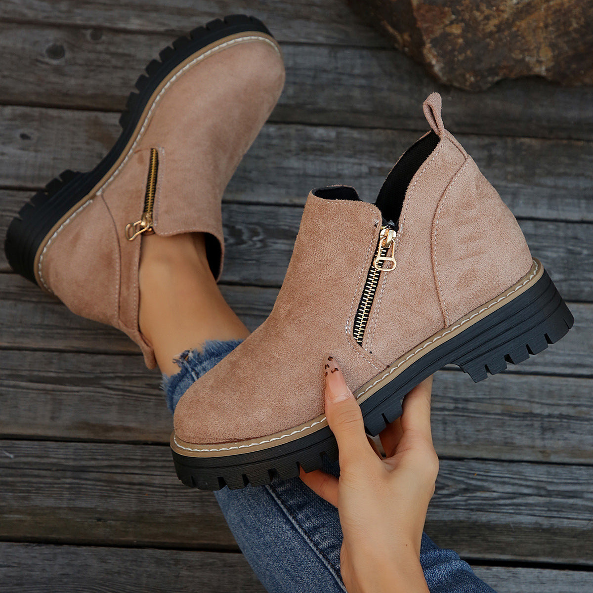 Plus Size Chelsea Booties Women's Spring And Autumn Suede Side Zipper