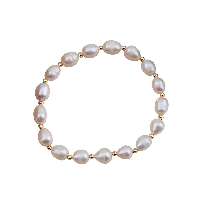 14K Gilded Freshwater Pearl Elastic Wire Bracelet