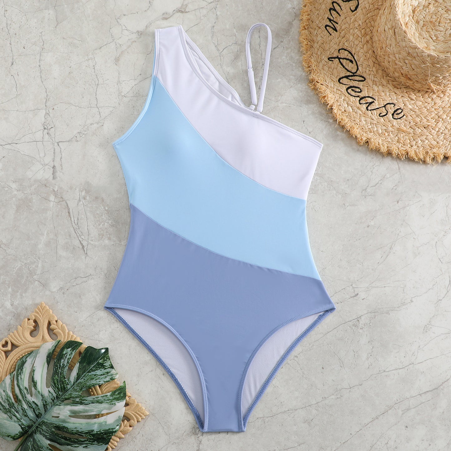 Clothing One-piece Color Contrast Patchwork Swimsuit