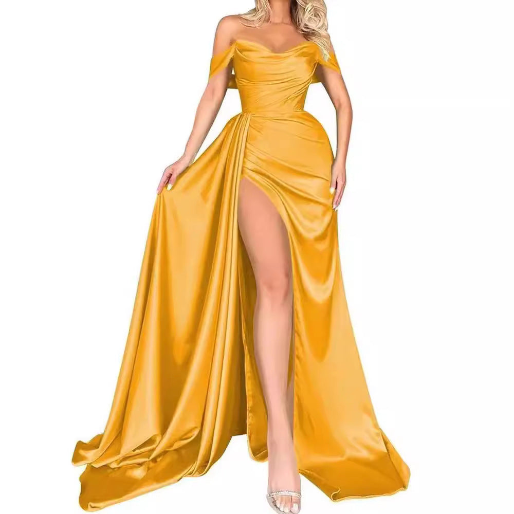 Banquet High Slit Sexy Host Off-shoulder Slimming Party Evening Dress