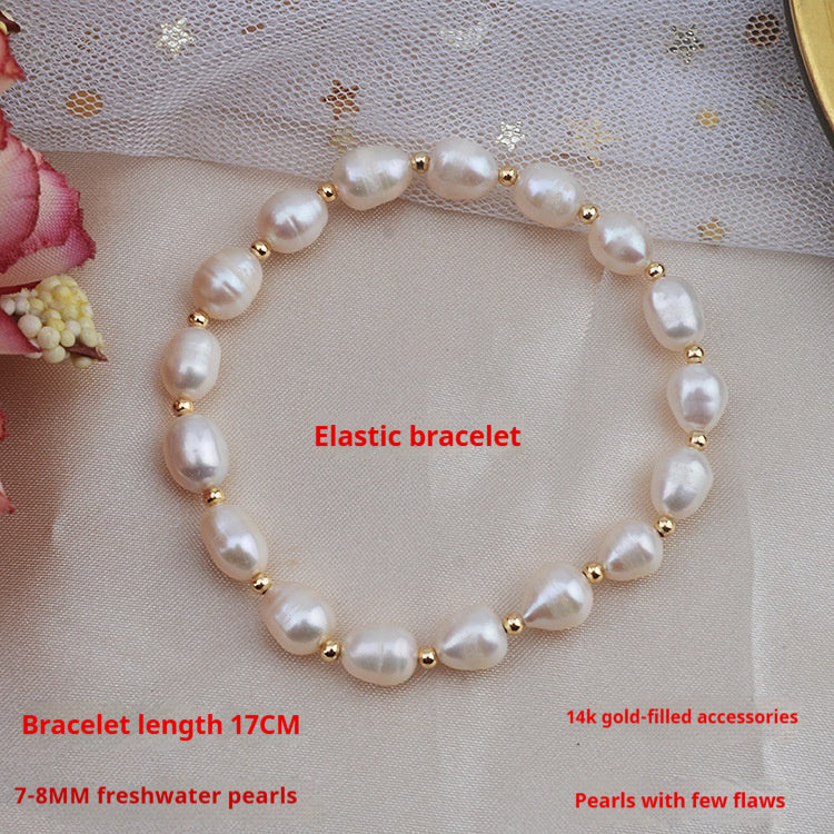 14K Gilded Freshwater Pearl Elastic Wire Bracelet