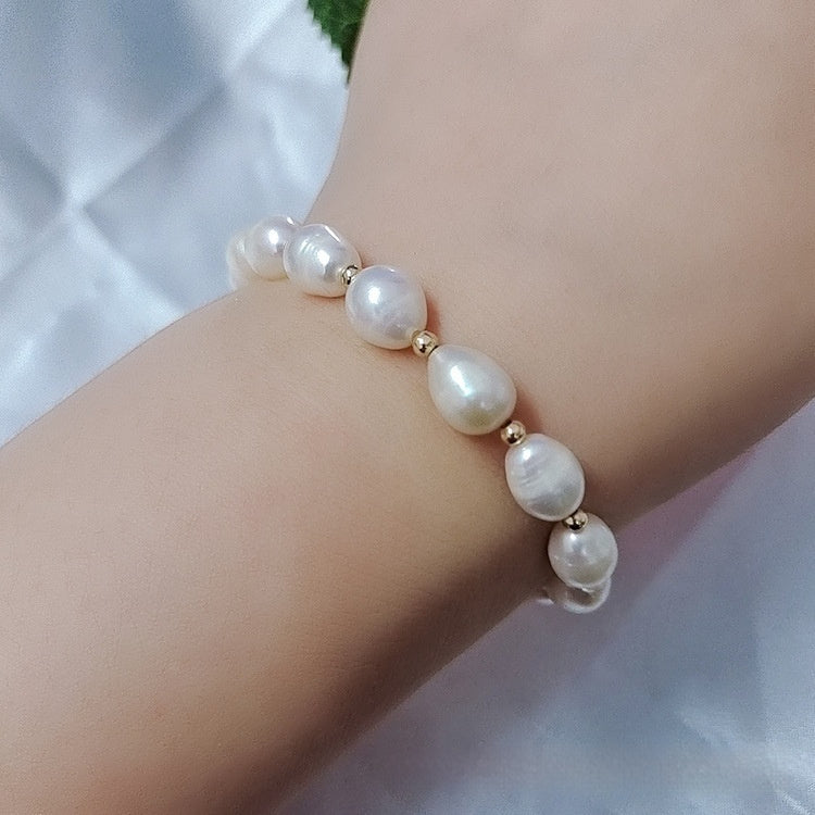 14K Gilded Freshwater Pearl Elastic Wire Bracelet