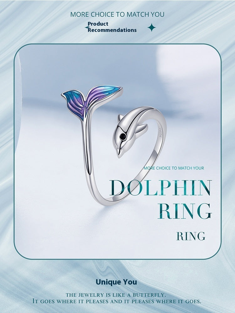Gradient Dripping Dolphin Open Ring