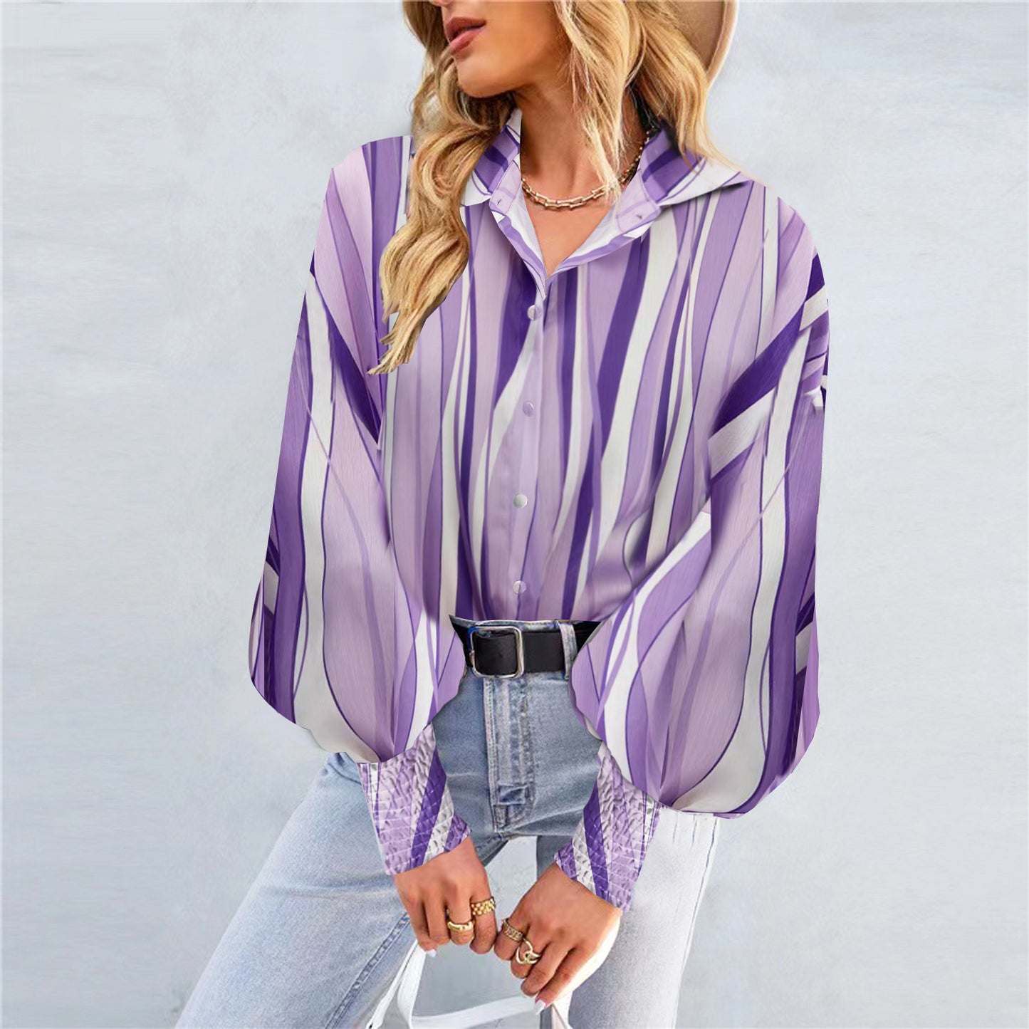 Hot Selling Long Sleeved Printed Lapel Lantern Sleeve Women's Shirt Spring And Autumn Top