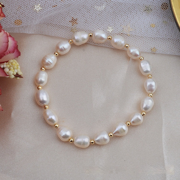 14K Gilded Freshwater Pearl Elastic Wire Bracelet