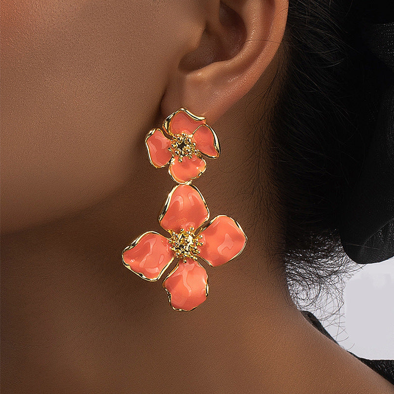 Fashion Temperament Enamel Drip Glazed Pairs Of Flower Stud Earrings