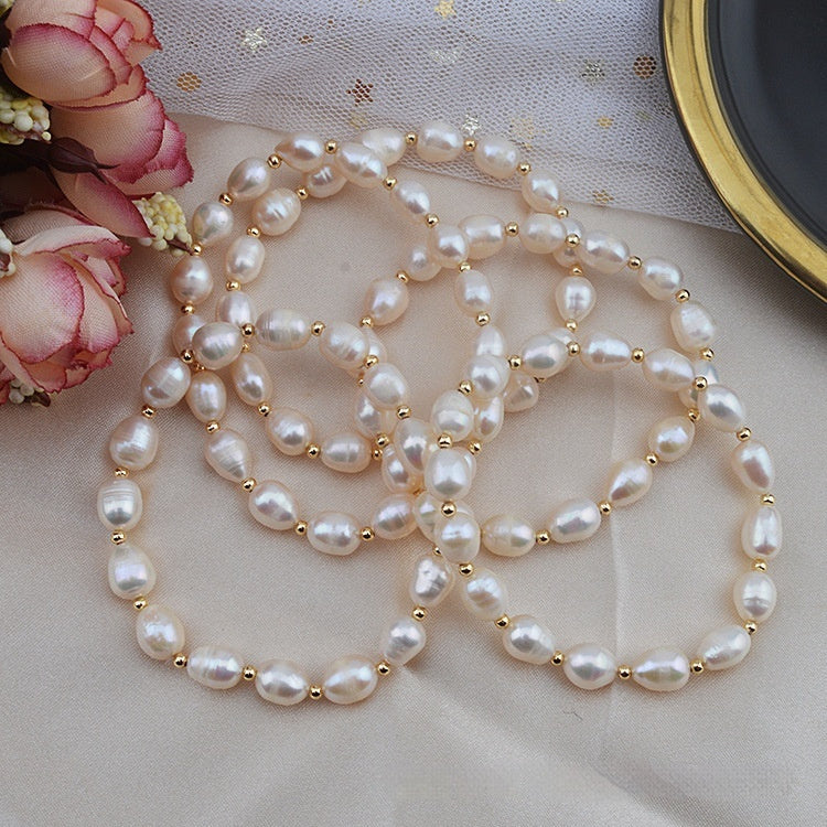 14K Gilded Freshwater Pearl Elastic Wire Bracelet
