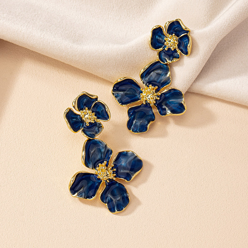 Fashion Temperament Enamel Drip Glazed Pairs Of Flower Stud Earrings