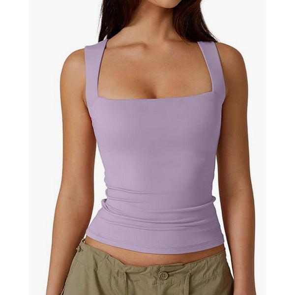 Wearing Women's Camisole Vest Inside, Spicy Girl Fashionable Summer Square Neck Top, Milk Silk