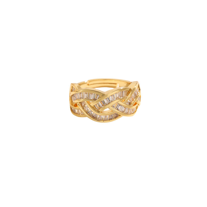 Affordable Luxury Twist Square Diamond Cross Hollow Ring