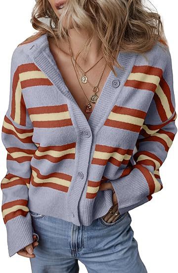 Striped Color Stitching Knitted Cardigan Women's Clothing