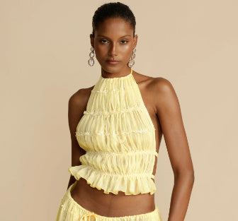 Backless Halter Lace-up Pleated Dress Lace Vest Suit