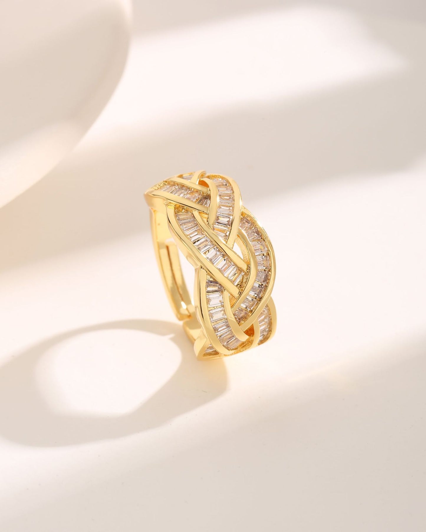 Affordable Luxury Twist Square Diamond Cross Hollow Ring