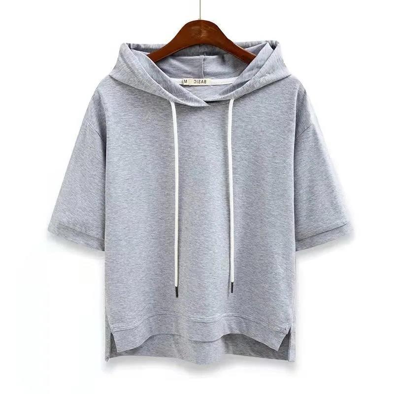 Spring And Summer Women's Clothing New Half Sleeve Split Half Sleeve Hooded T-shirt