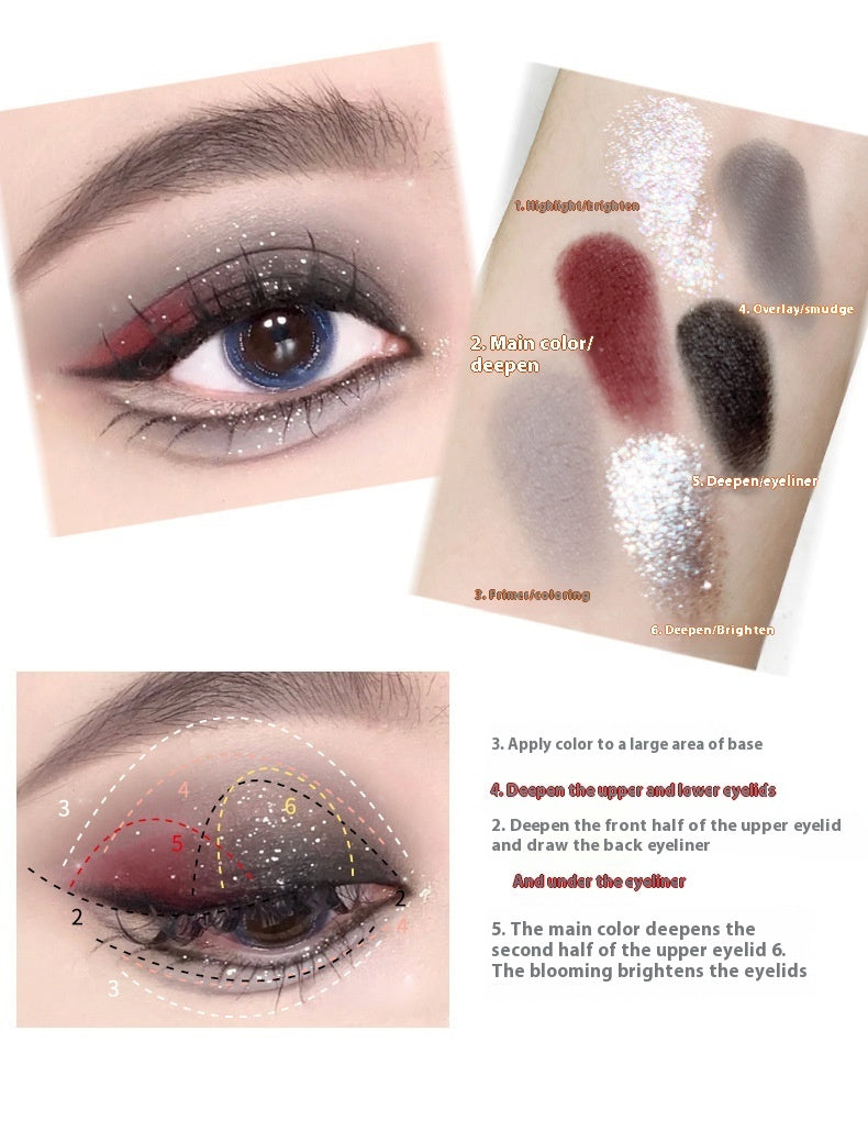 Six Color Eyeshadow Cool Diamond In The Debris Contrast Color Makeup Smoky Cut-off Eye Makeup