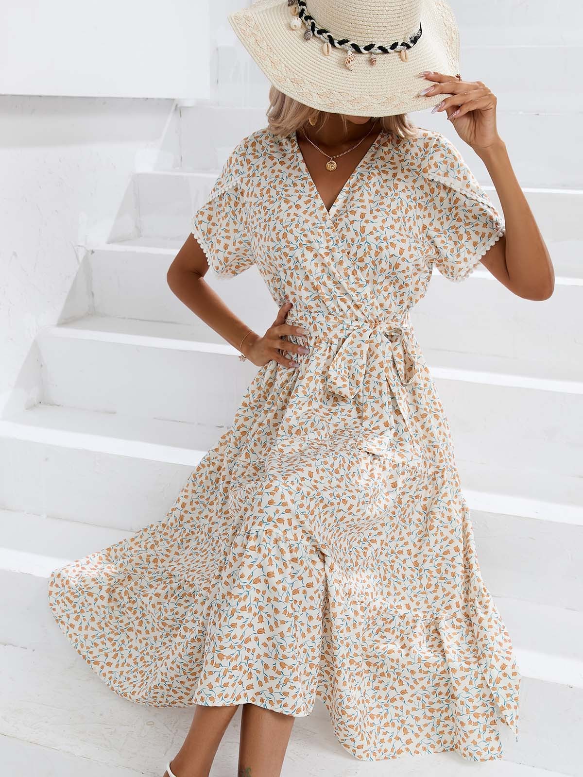 Women's Summer Floral Split V-neck Dress