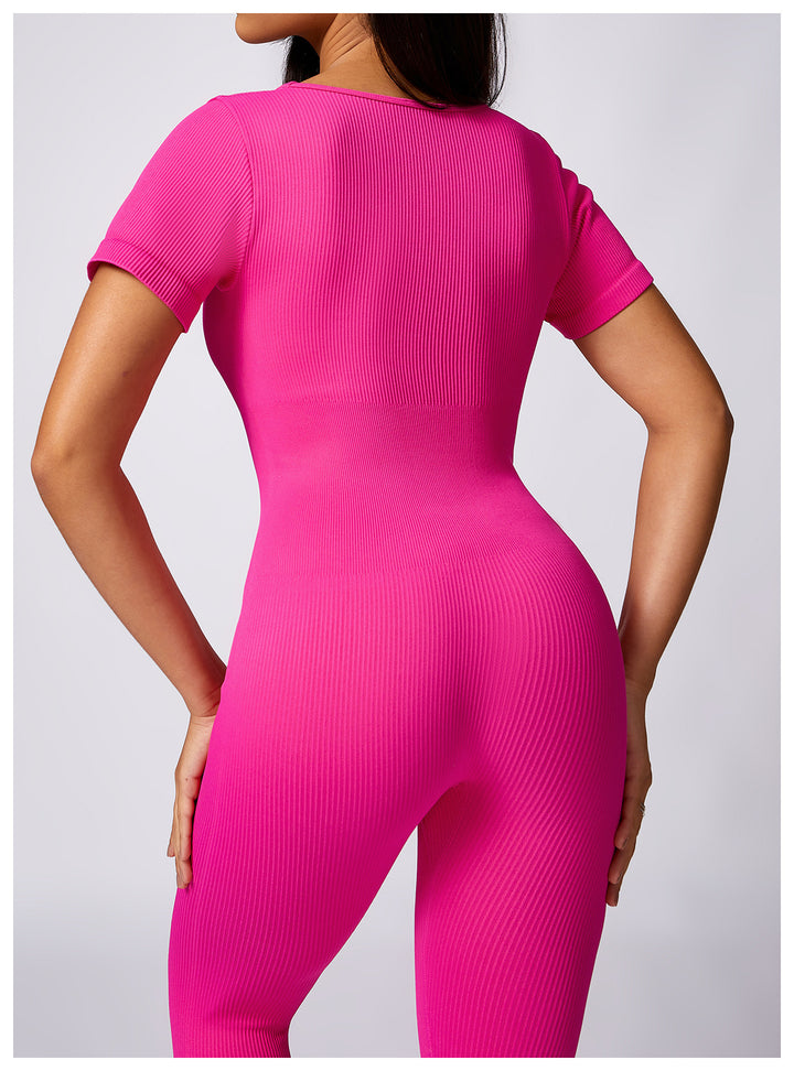 Women's Tight Seamless Back One-piece High-strength Thread Short-sleeved Fitness Sports Jumpsuit