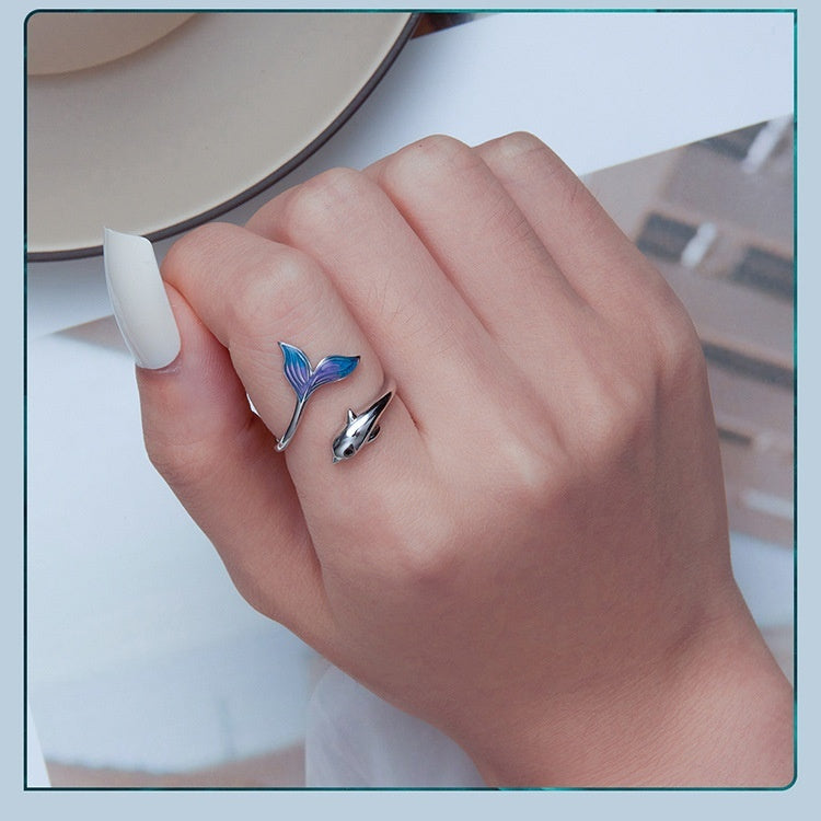 Gradient Dripping Dolphin Open Ring