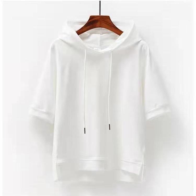 Spring And Summer Women's Clothing New Half Sleeve Split Half Sleeve Hooded T-shirt